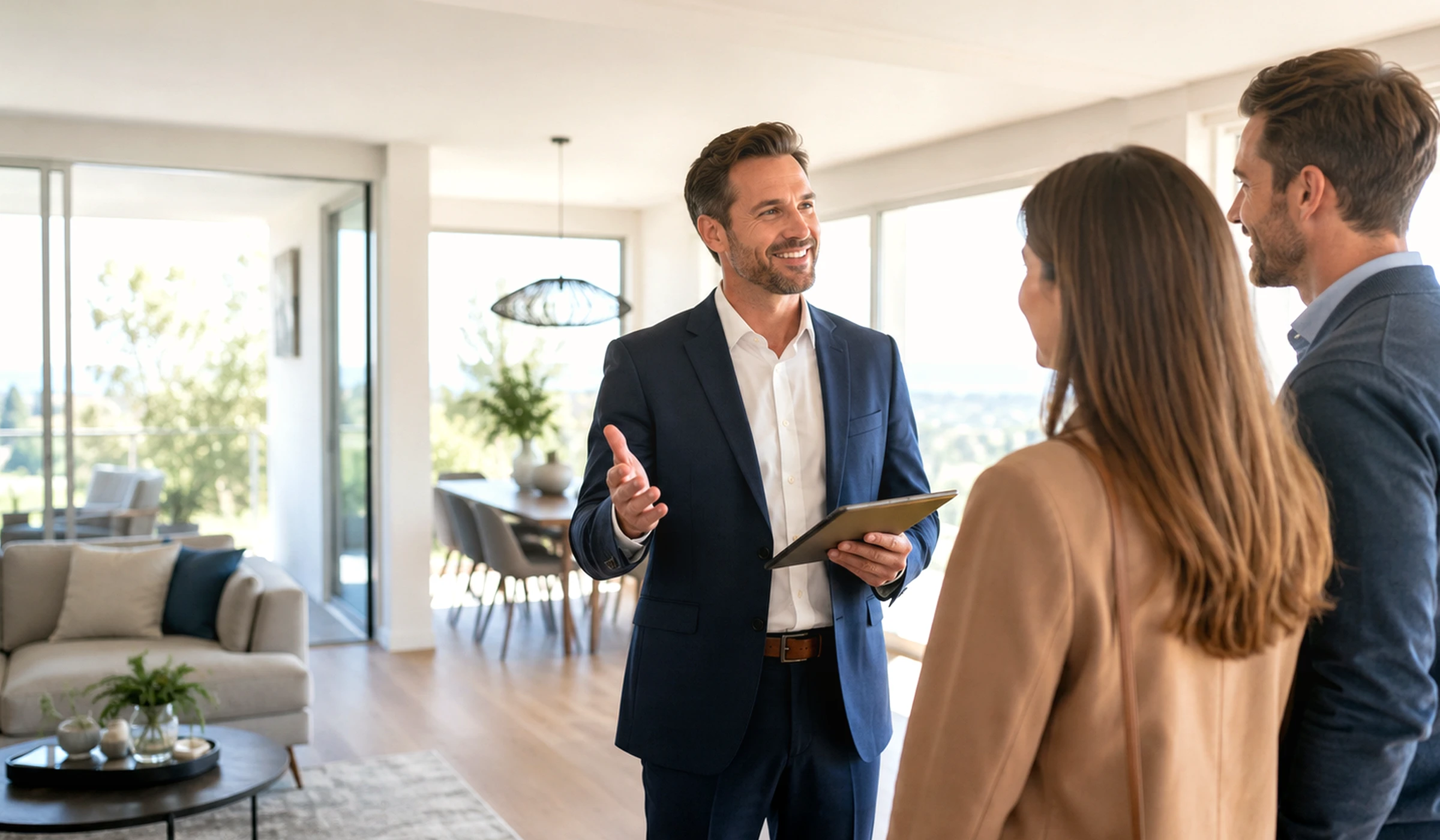 Symbolische Organisations- oder Besichtigungsszene im österreichisch-deutschen Immobilienumfeld.
